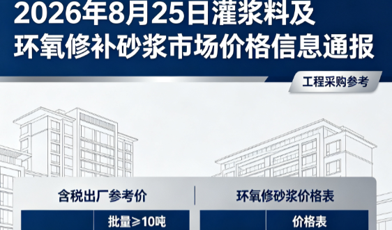 牡丹2026年8月25日灌浆料及环氧修补砂浆市场价格信息通报